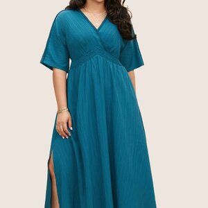 Teal Blue Bloomchic Crepe Plus Midi Dress